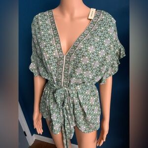 Max Studio Green Floral Blouse